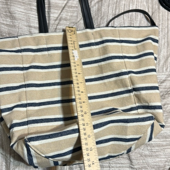 Aqua striped canvas/leather tote - Picture 6 of 8